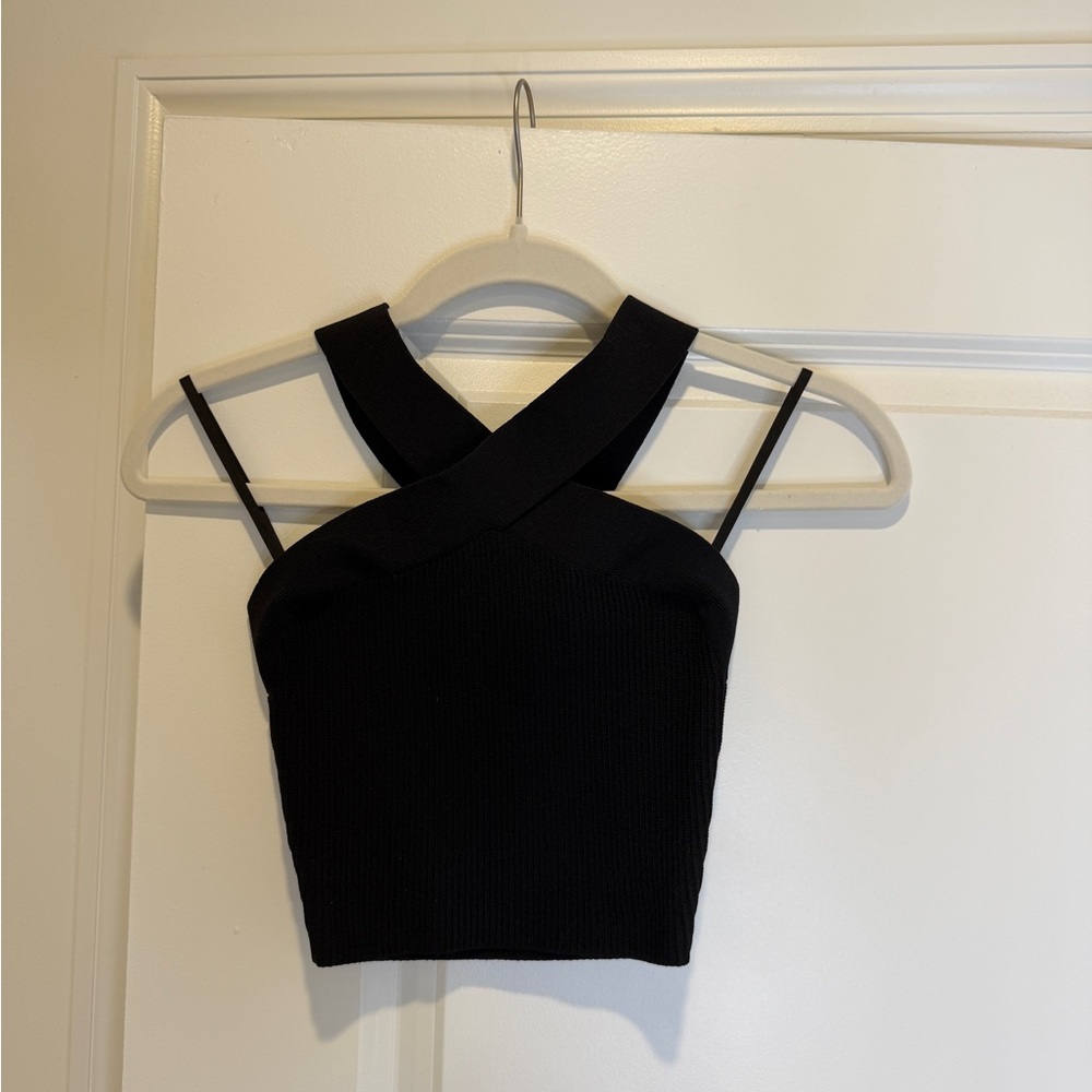 Babaton Black Cross-Strap Crop Top